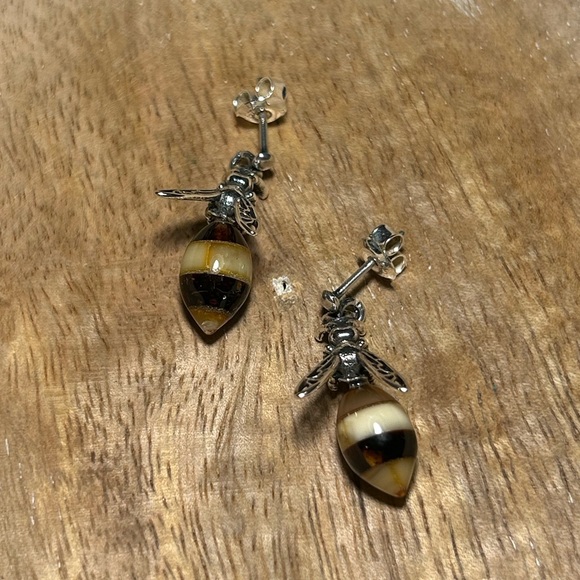 Amber Wasp 925 Sterling Silver Dangle Earrings - Picture 7 of 14